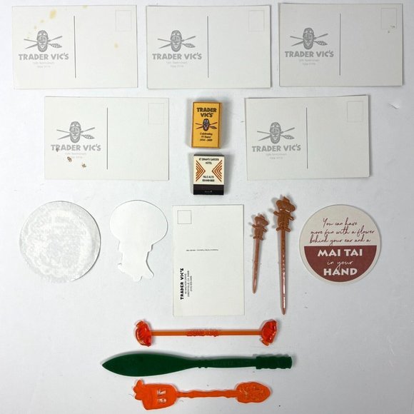 Trader Vics 75th Anniversary Lot Tiki Postcards Matches Swizzle Coasters Sticker - Picture 2 of 12